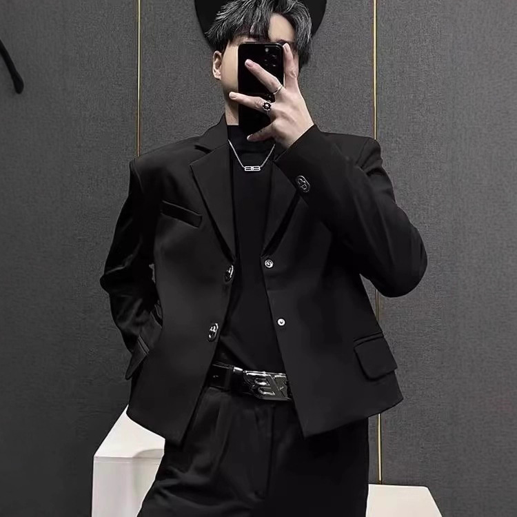 Men's Suits Spring and Autum Niche Shoulder-Padded Short Suits Men's High-End Casual Loose Suits for Men