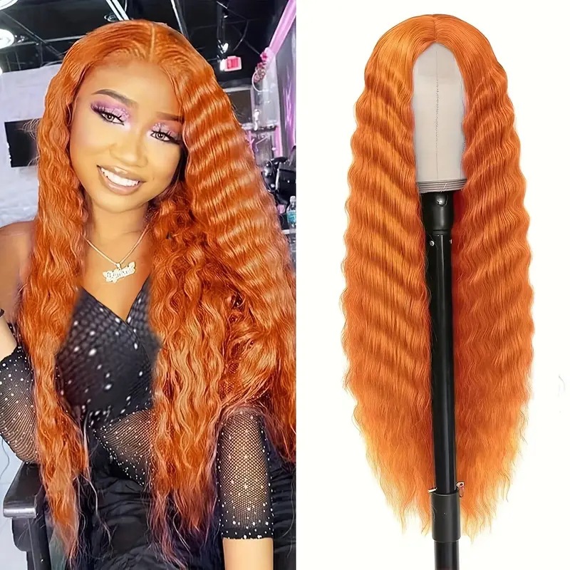 Perruque synthétique permanente à lace frontale, style européen/américain, extensions de cheveux ondulés, taille moyenne, longue, moyenne, courte, bouclée, usage quotidien_voghion.com