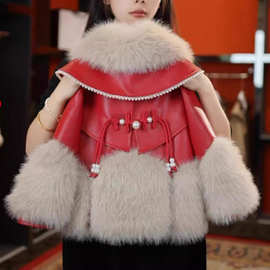 女小童秋冬款洋气加绒加厚皮外套2024新款喜庆拜年服新中式上衣