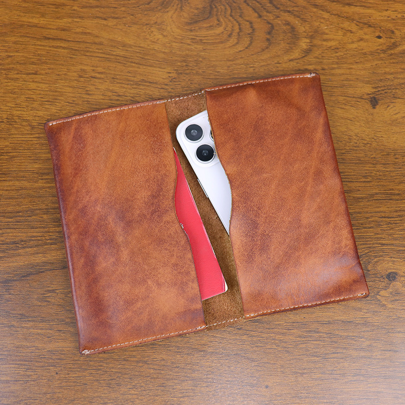 New Vegetable-Tanned Leather Hand-Rubbed Distressed Genuine Leather Passport Bag Document Bag Business Fashion Men's Passport Holder Mobile Phone Bag