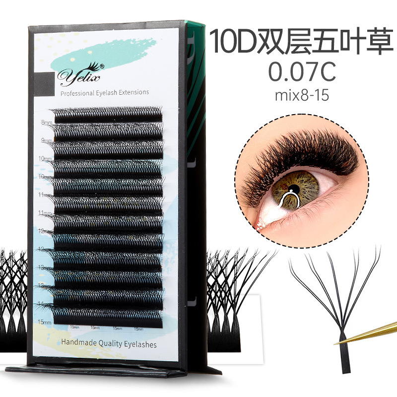 Fábrica de belleza de pestañas transfronterizas densa color 0.07 mezcla floreciente suave pestañas YY injerto de trébol pestañas falsas