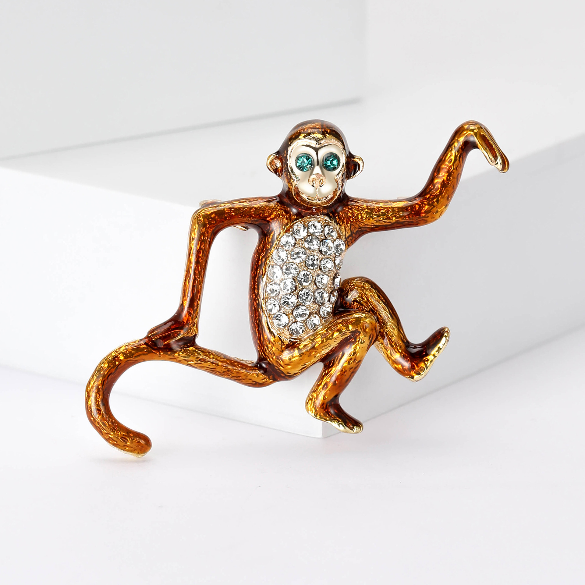 Rhinestones Inlay Material Vintage Style Pin Monkey Alloy Enamel Rhinestones Women's Brooches