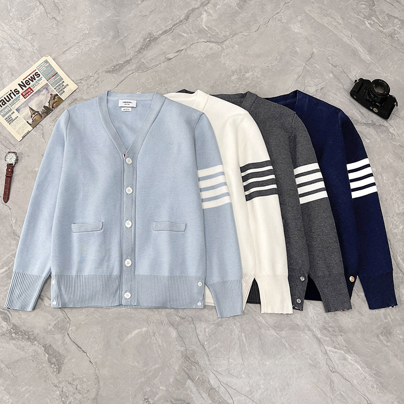 Tb Autumn and Winter Classic Four-Stripe Unisex Couple Cardigan Casual Versatile College Style Shawl Knit Jacket