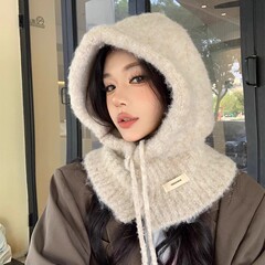 バラクラファー帽子女性秋冬マフラー帽子一体ニット毛糸帽子保温耳雷鋒帽子
