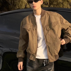 cleanfit棕色短款哈灵顿夹克美式复古工装外套男潮牌飞行员棒球服