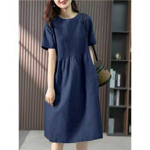 Cotton and Linen Women's Medium-Length Dress for 2025 Spring, Korean Version, Loose and Slimming, French Design Style Casual Skirt