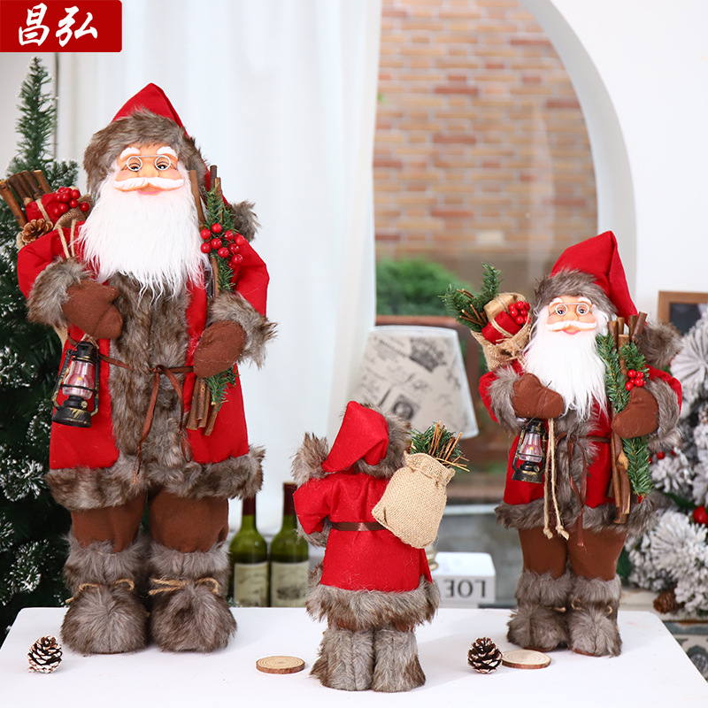 Classic Handmade Retro Santa Claus with Stick Doll Ornaments Christmas Window Decoration Christmas Decoration Supplies