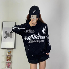 新款Hellstars Hoodies复古ins掉漆泥染美潮高街手绘涂鸦卫衣帽衫