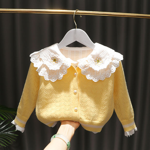 2024 otoño nuevo estilo bebé niña niños estilo coreano doble capa encaje cuello camisa que basa la camisa superior