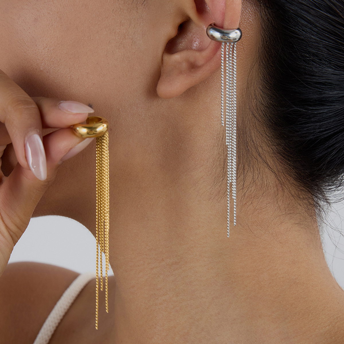 Wanxing Pendientes de borla de acero inoxidable europeo y americano sin orejas perforadas Pendientes de lujo ligero de alta calidad Joyas transfronterizas de acero de titanio