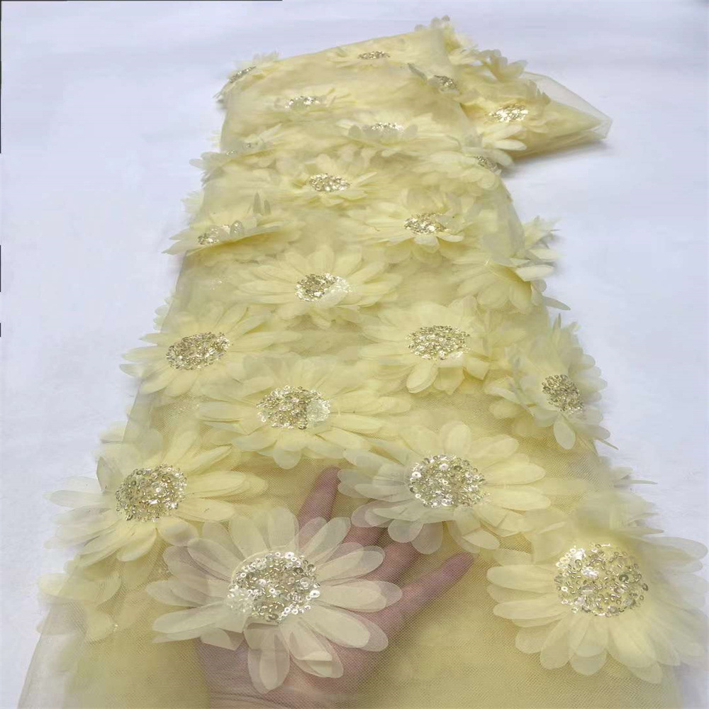 Moda 3D decal tridimensional bordado tela de encaje vestido de estilo francés transparencia de moda de tela de encaje