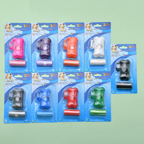 Bone-shaped garbage bag dispenser 2 rolls with suction clips for pet poop scooper outdoor portable plain color garbage bags wholesale