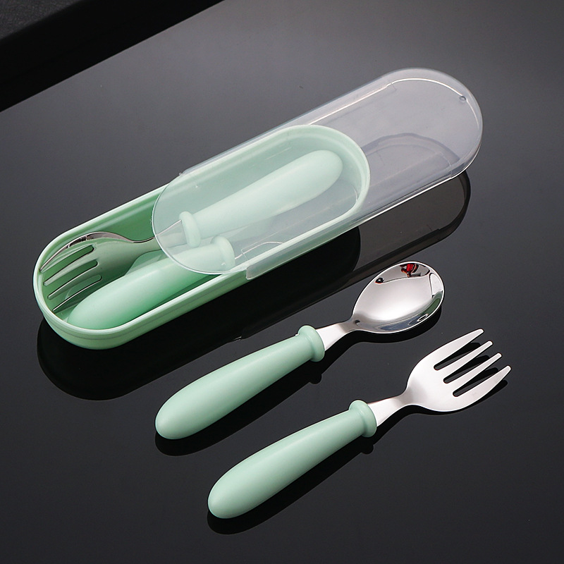 Amazon 304 Stainless Steel Cartoon Spoon and Fork Kidsren's Feeding Baby Eating Spoon Gift Tableware Set Wholesale