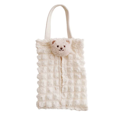 seat backs, suitable for – Car tissue box/set - off-white-bubble-grid-tissue-box-cover-with-hanging-loop-beige-bear-design