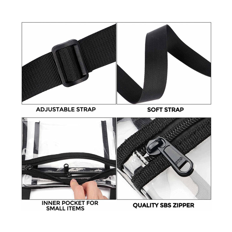 En stock venta al por mayor de imitación transfronteriza TPU transparente crossbody bolsa bolsillo interior y correa de hombro ajustable bolsa
