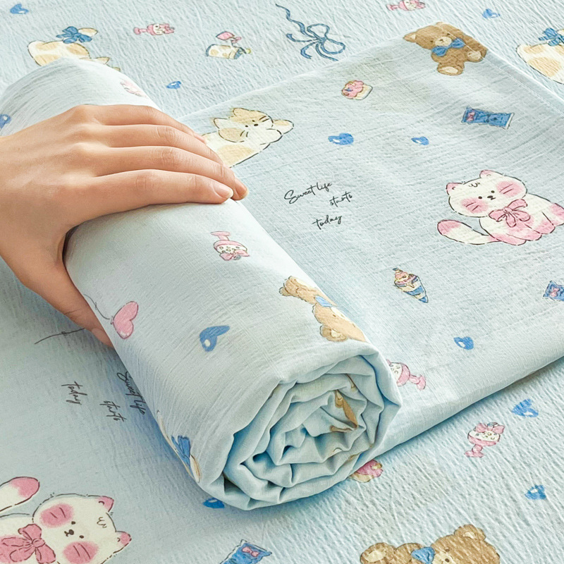 Sábanas de gasa de doble capa de una sola pieza nueva, sábana para dormir desnuda, juego de tres piezas, cama doble de celebridades de Internet, cama kang, sin correr, sin resbalar