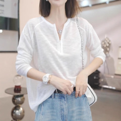 2025夏季新款女士休闲百搭宽松薄款长袖T恤冰丝透气时尚防晒罩衫