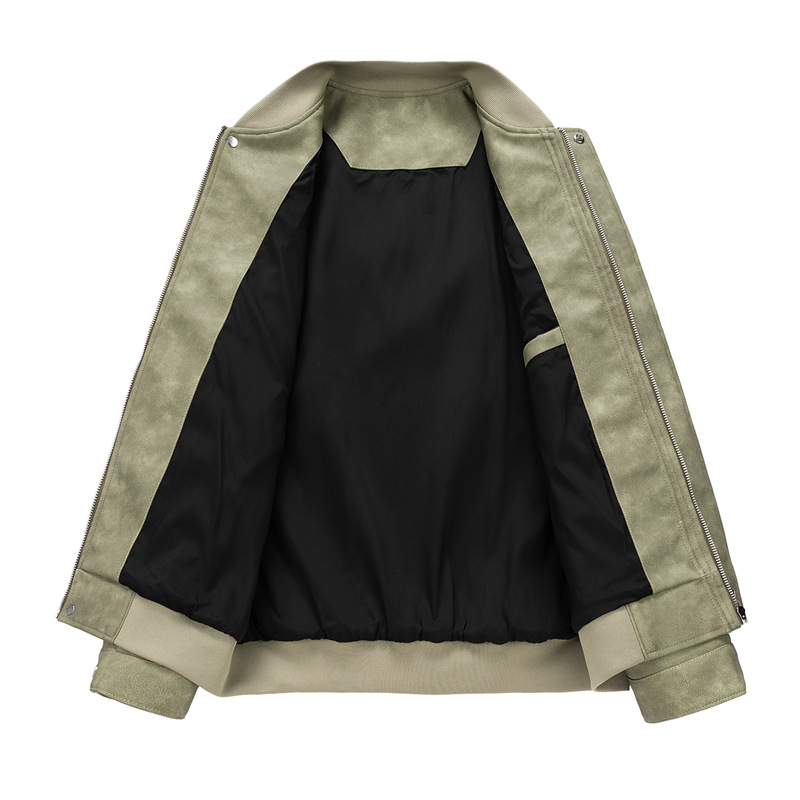 Chaqueta masculina primavera moda PU ropa masculina retro cuello de béisbol ropa casual chaqueta de cuero de hombre chaqueta suelta de color sólido