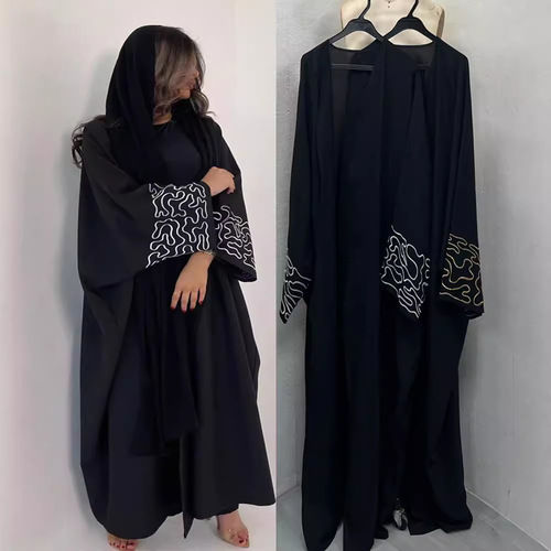 F425 E-commerce Dubai Arabic Embroidered Floral Abaya Robe Fashion Outerwear Abaya Robe