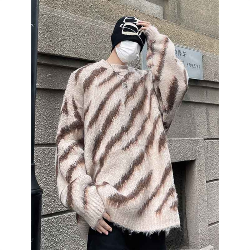 Transfronterizo invierno rayas suéter perezoso hombre cuello redondo chaqueta de moda casual marca japonesa retro jersey de punto juvenil