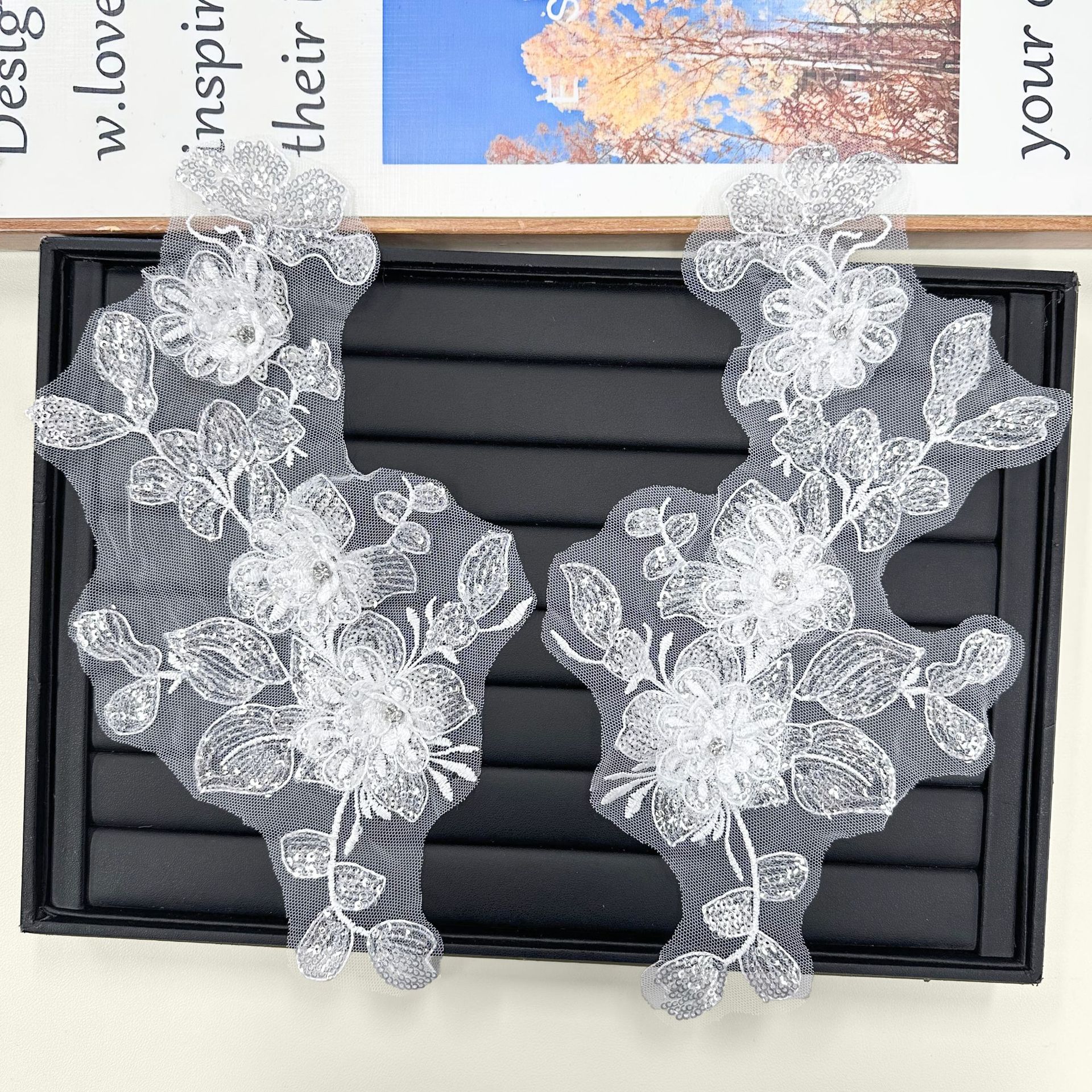 Sequinilla negra diamante floral tridimensional pegatinas de encaje DIY parches de decoración de ropa accesorios de ropa