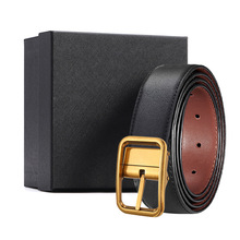 现货皮带男士双色二层牛皮真皮腰带黑棕色针扣百搭商务风腰带厂家