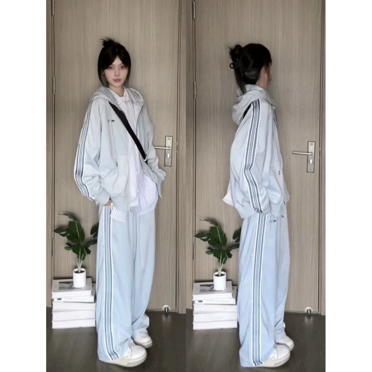 College Style Casual Sportswear Suit for Women in Spring and Autum, Youthful Cardigan, Sweatshirt, Pants, Loose Running Two-Piece Set