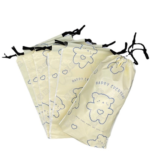 Factory direct supply PE milk white cute plastic bag underwear socks undergarment packaging bag clothing small bear drawstring pocket 