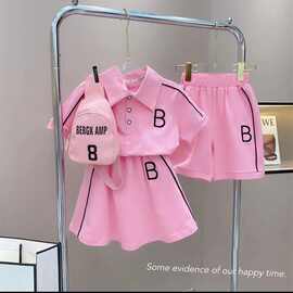 女童夏季套装2026新款洋气儿童小女孩运动夏装休闲短袖短裤三件套