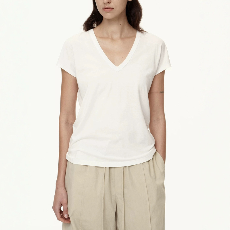 in stock North Base Solid Color Loose Wool V-Collar Fleece Sleeve T-Shirt