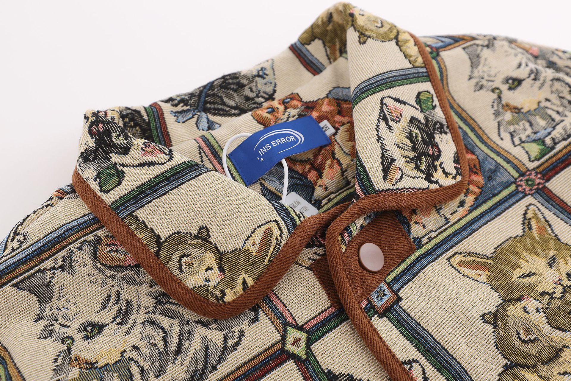 Erkek giyim Moda retro eğlenceli kedi jakarlı yaka ceket erkekler için sonbahar vintage tasarım gevşek erkek ve kadın ceket üstleri_voghion.com