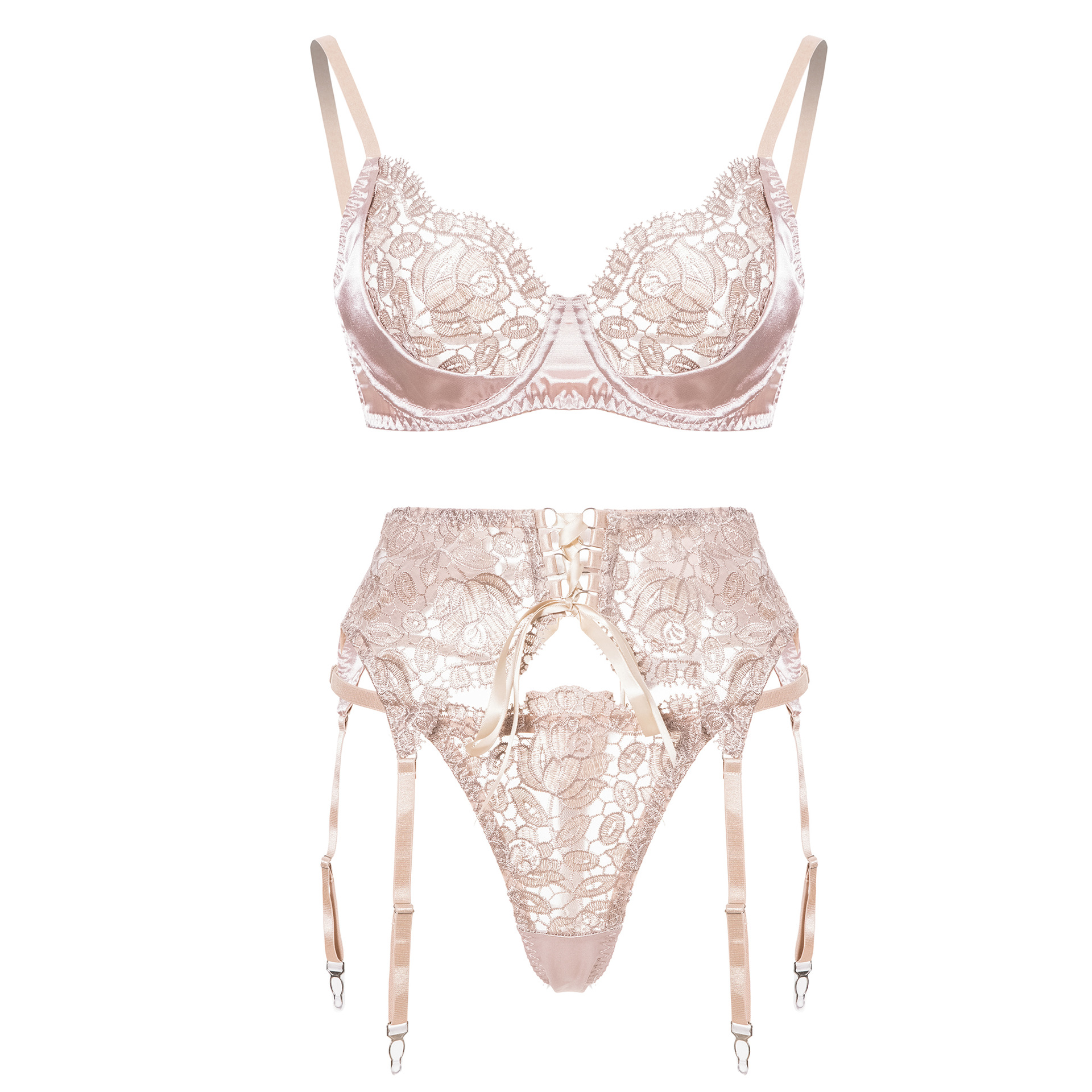 Ethereal Charm: Vintage Vibes Lingerie Set with Floral Embroidery