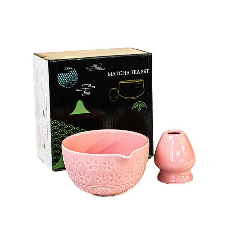 新しい和風抹茶桜ボウル、注ぎ口付きセラミックピンク茶筅ティーツールの越境専用 Amazon|undefined