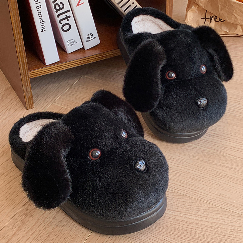 Zapatillas de lana de invierno para mujeres domésticas de dibujos animados para cachorros gruesos de peluche calentamiento antideslizante zapatillas de algodón grueso
