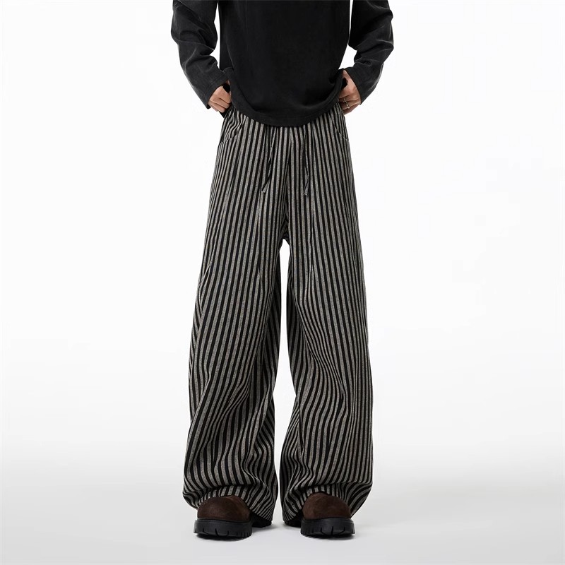 American Slack Vertical Striped Casual Pants Men's And Women's Spring Lazy Wind Drop Straight Pants Scimitar Wide Leg Floor Pants_viptrois.com