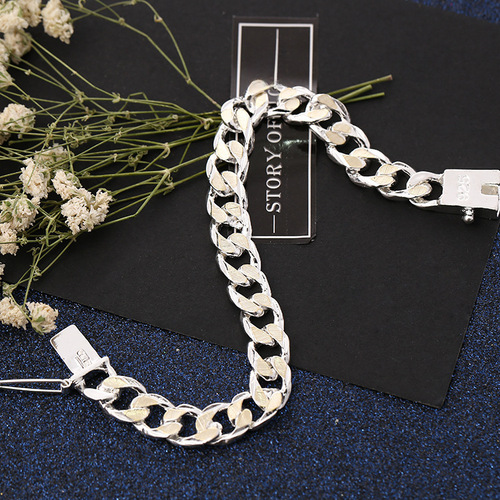 European and American Trend Fashion Exquisite Silver Jewelry Factory Wholesale Personalized Men's Double Color Side Fastener Bracelet