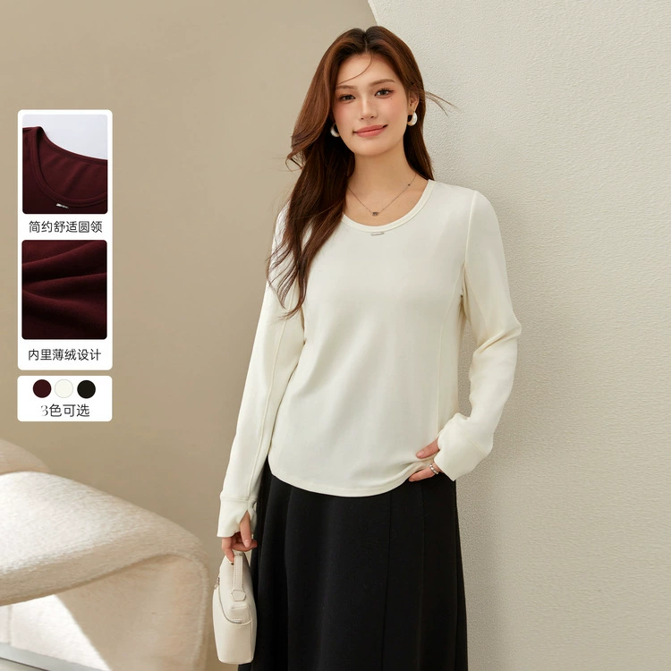 [Удобная нижняя рубашка с круглым вырезом] Funny Show большой размер женский простой дикий трикотаж толстый mm2025 весенний новый