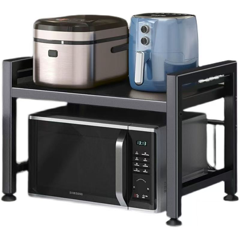 キッチン電子レンジ収納ラック格納式家庭用二層オーブンラックカウンタートップキッチン用品多機能収納ラック|undefined