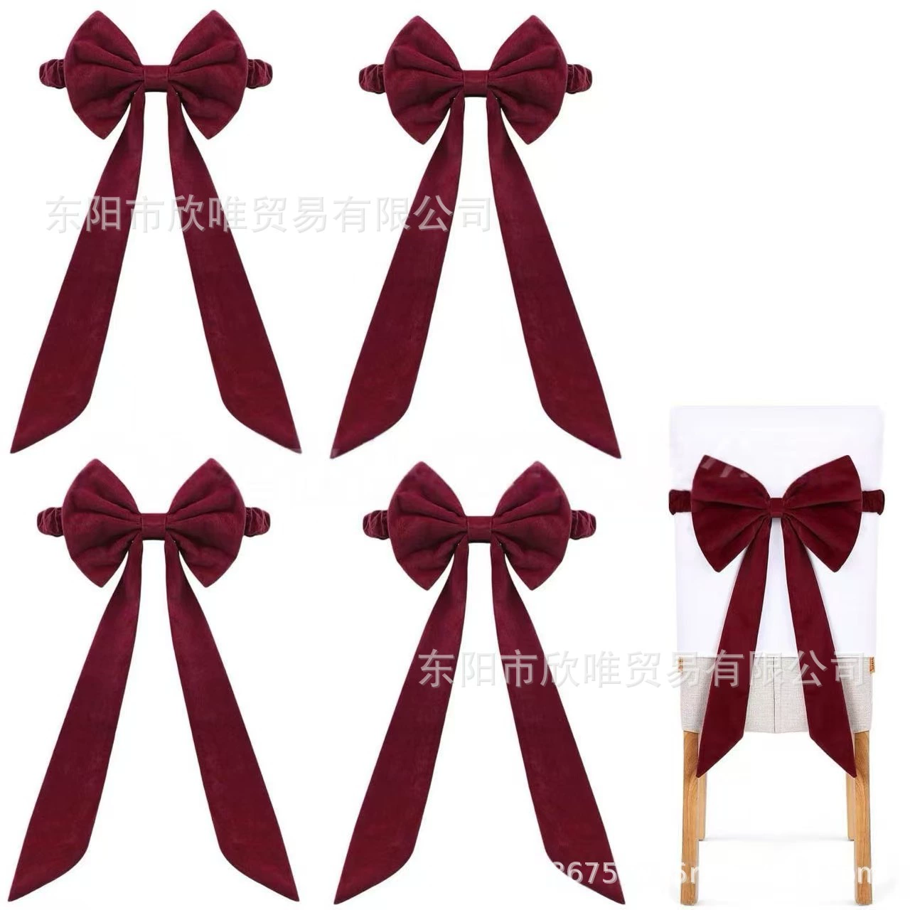 跨境Christmas Red Chair Bows for Chairs圣诞酒红色椅套蝴蝶结