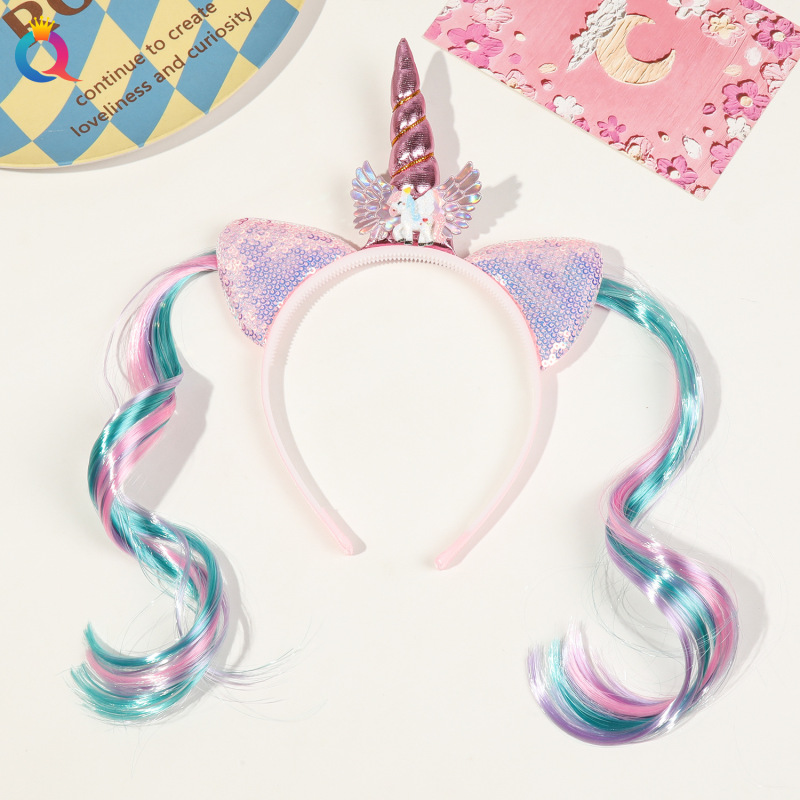 Qiyue ヨーロッパとアメリカのクロスボーダーユニコーンヘッドバンド子供の誕生日パーティーヘッドバンドプリンセスヘアアクセサリーヘッドバックルスポット卸売|undefined