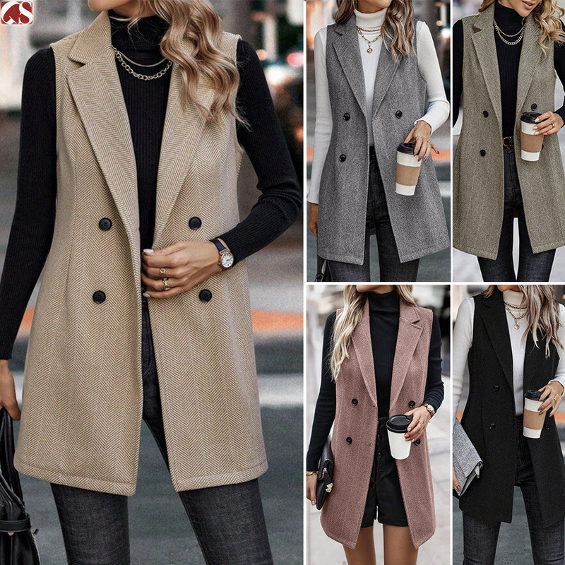 European and American Foreign Trade Amazon Cross-Border Elegant Women's Vest Autumn and Winter Fashion New Style Sleeveless Suit Jacket Wholesale