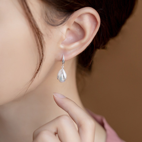Ganjia s925 sterling silver earrings, pearl earrings, retro style earrings, female earrings, gift for mom, bud ear hooks