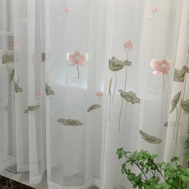 New Lotus Pond embroidered window screen curtain rural fresh new Chinese embroidery light luxury soft decoration home decoration