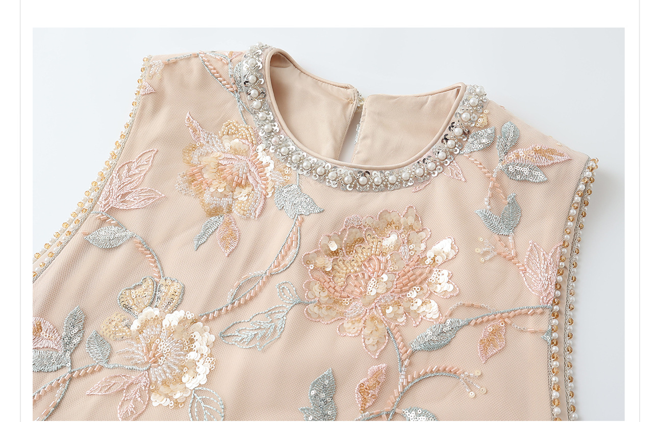 Set áo khoác gile thêu sequin đính cườm + váy sling lụa acetate nữ mùa xuân hè — Áo khoác kaki, Váy sling màu mơ chi tiết 14