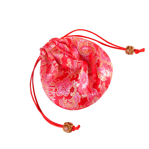 High-quality round-bottom silk brocade drawstring bag, bead jewelry pouch for antiques, bracelets, accessories, cute bag, wholesale
