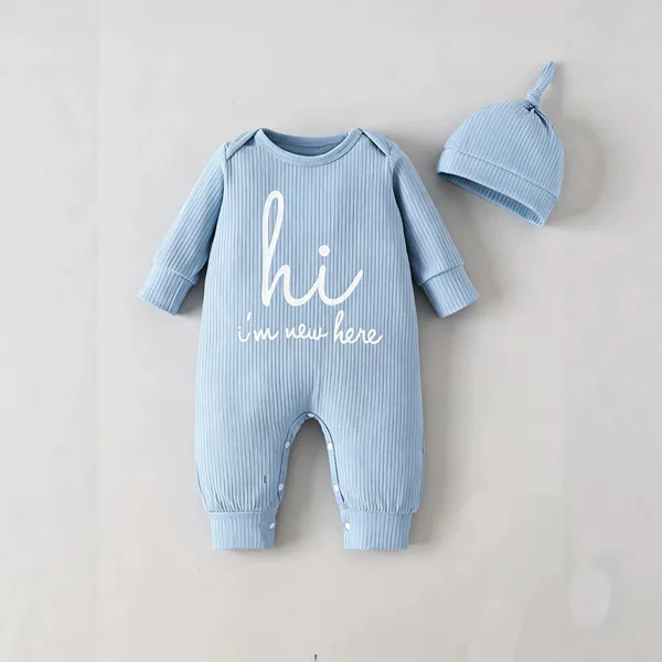 Amazon's New Spring and Autumn European and American Style Newborn Casual Letter-Printed Long-Sleeved Jumpsuit with Hat Two-Piece Set