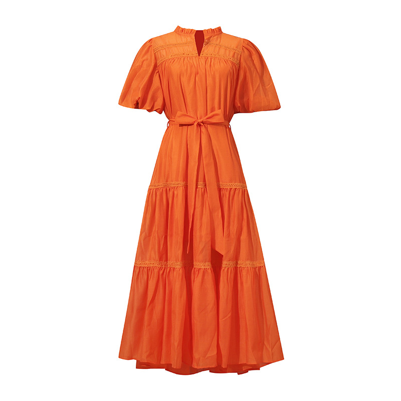 Simple Retro Maxi Dress Crew Neck Hollow Out Cutout Puff Sleeve Lace up Dress 22 Simple Retro Maxi Dress Crew Neck Hollow Out Cutout Puff Sleeve Lace Up Dress