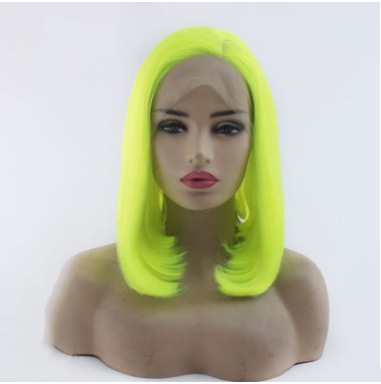 Europa y los Estados Unidos mate fibra química frente encaje cubierta verde fluorescente inclinado bobo pelo corto pelo ondulado peluca LW0040