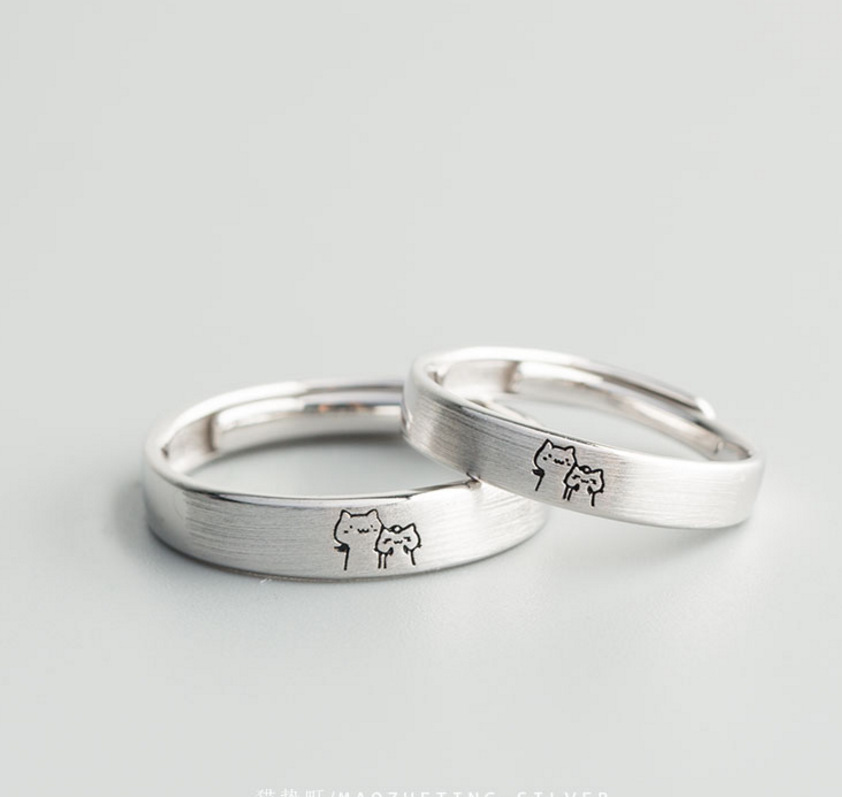 Cobre blanco puro dos pequeño gato anillo pareja anillo par personalidad moda 520 regalo para novia
