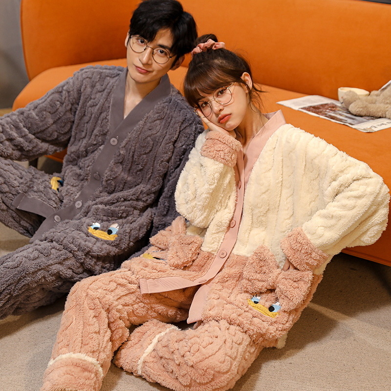 One piece On behalf of Autumn and winter lovers Plush pajamas thickening solar system kimono lady Flannel Home Furnishings suit